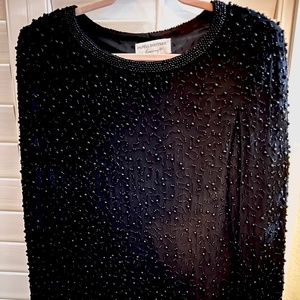 Papell Boutique Evening VINTAGE Black Beaded Silk Crepe Tunic w Side Slits